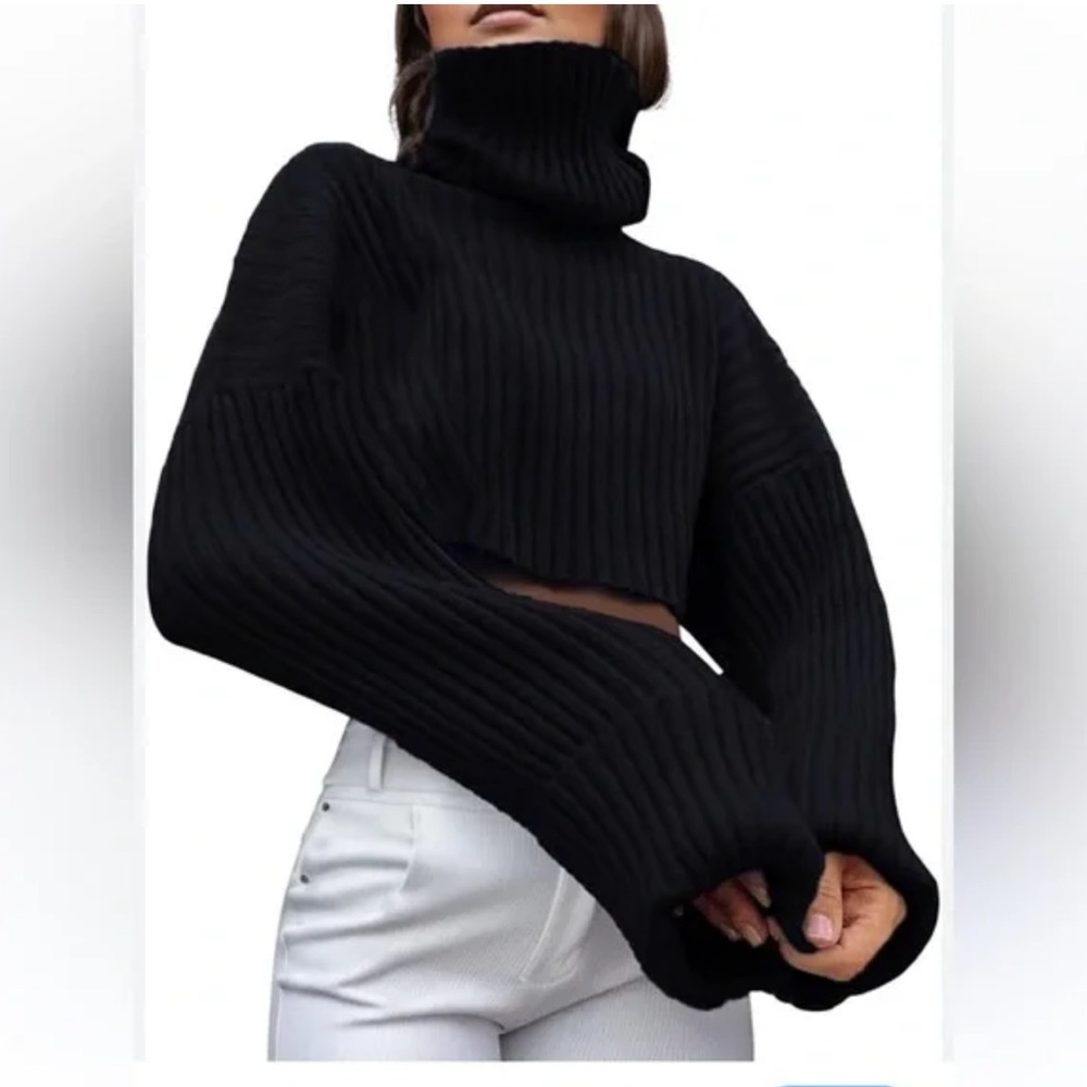 Black cropped Zara Tuttle neck sweater size small